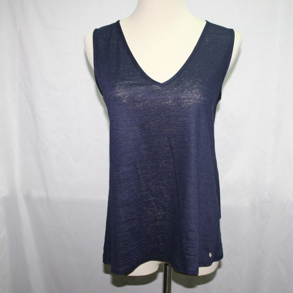 SoCapri Navy 100% Wrap Back Sleeveless Top Small